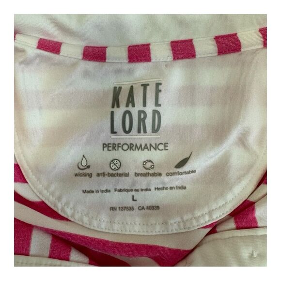 Kate Lord Performance Preppy Pink White Collar Short Sleeve Polo Golf Shirt Sz L - Picture 6 of 9